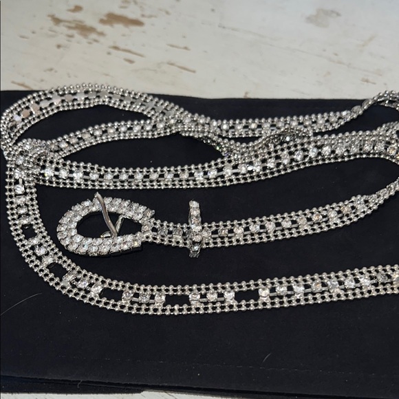 Vintage Elegant Silver Rhinestone Crystal Belt. 42”